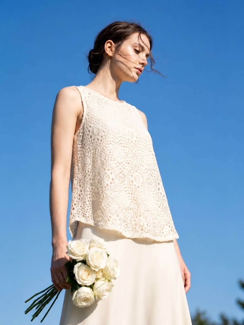 NWT Christopher & Banks Ivory Crochet Lace Shell Top sz M